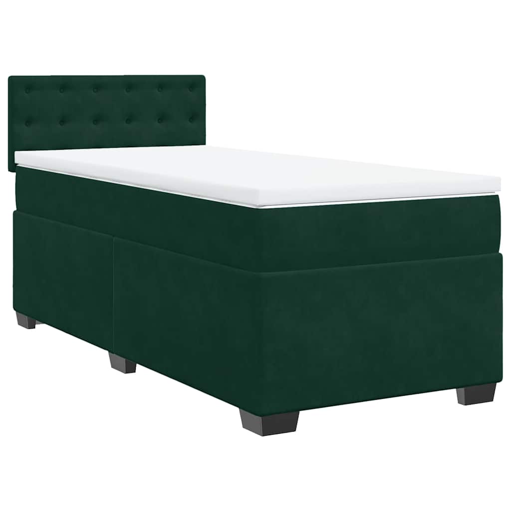 Κρεβάτι Boxspring με Στρώμα Σκούρο Πράσινο 90x190 εκ. Βελούδινο