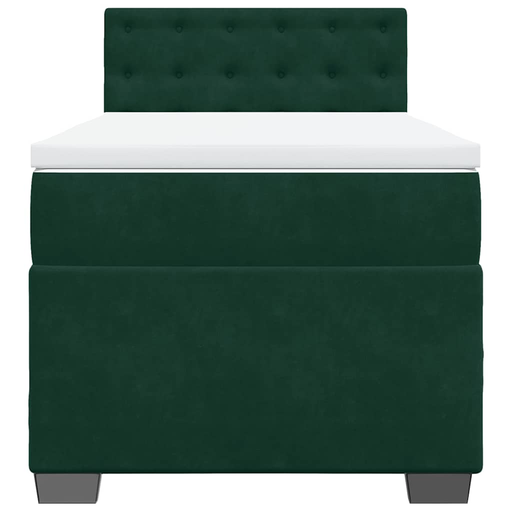 Κρεβάτι Boxspring με Στρώμα Σκούρο Πράσινο 90x190 εκ. Βελούδινο