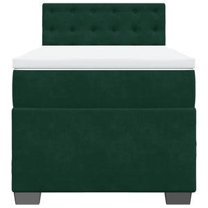 Κρεβάτι Boxspring με Στρώμα Σκούρο Πράσινο 90x190 εκ. Βελούδινο