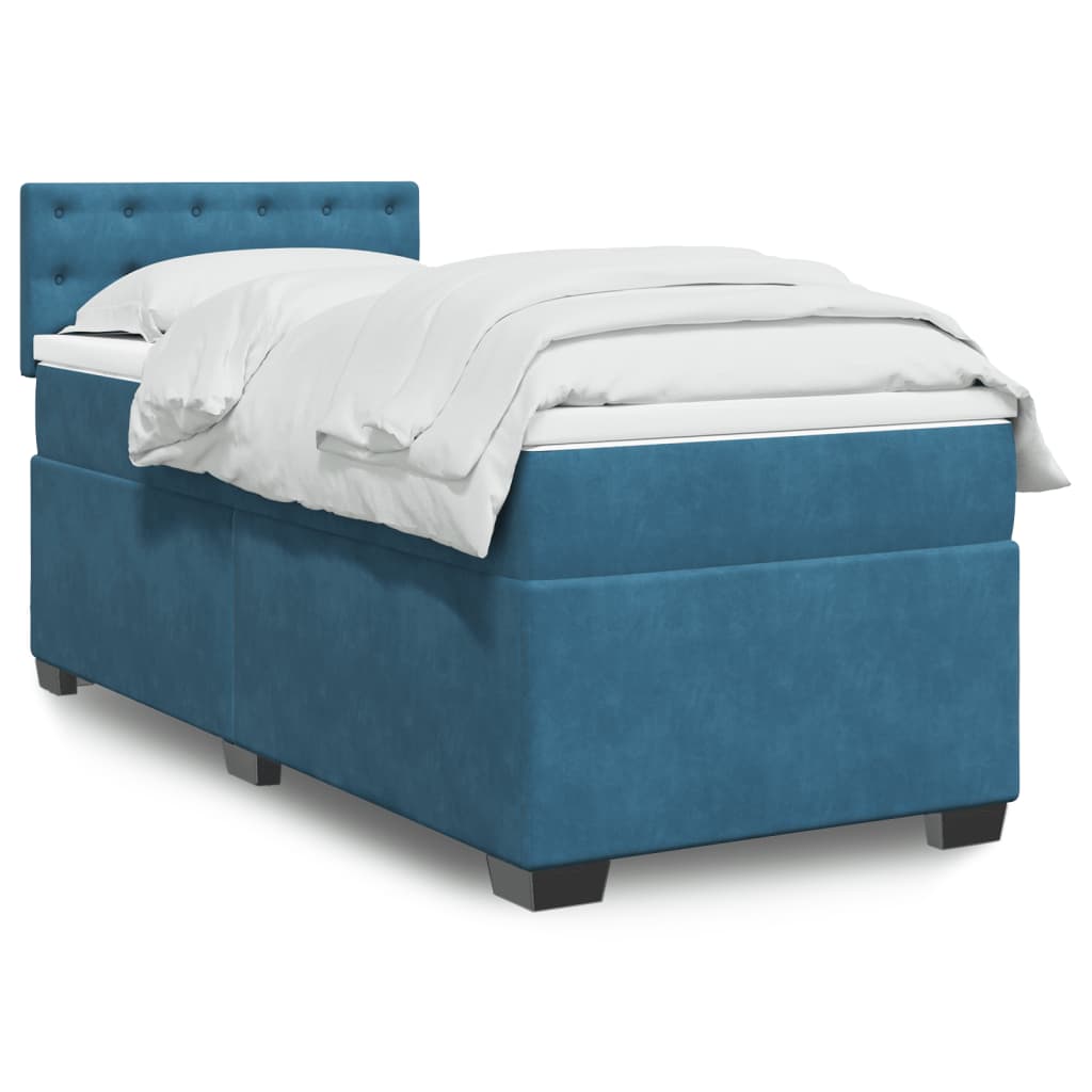 Κρεβάτι Boxspring με Στρώμα Σκούρο Μπλε 90x190 εκ. Βελούδινο