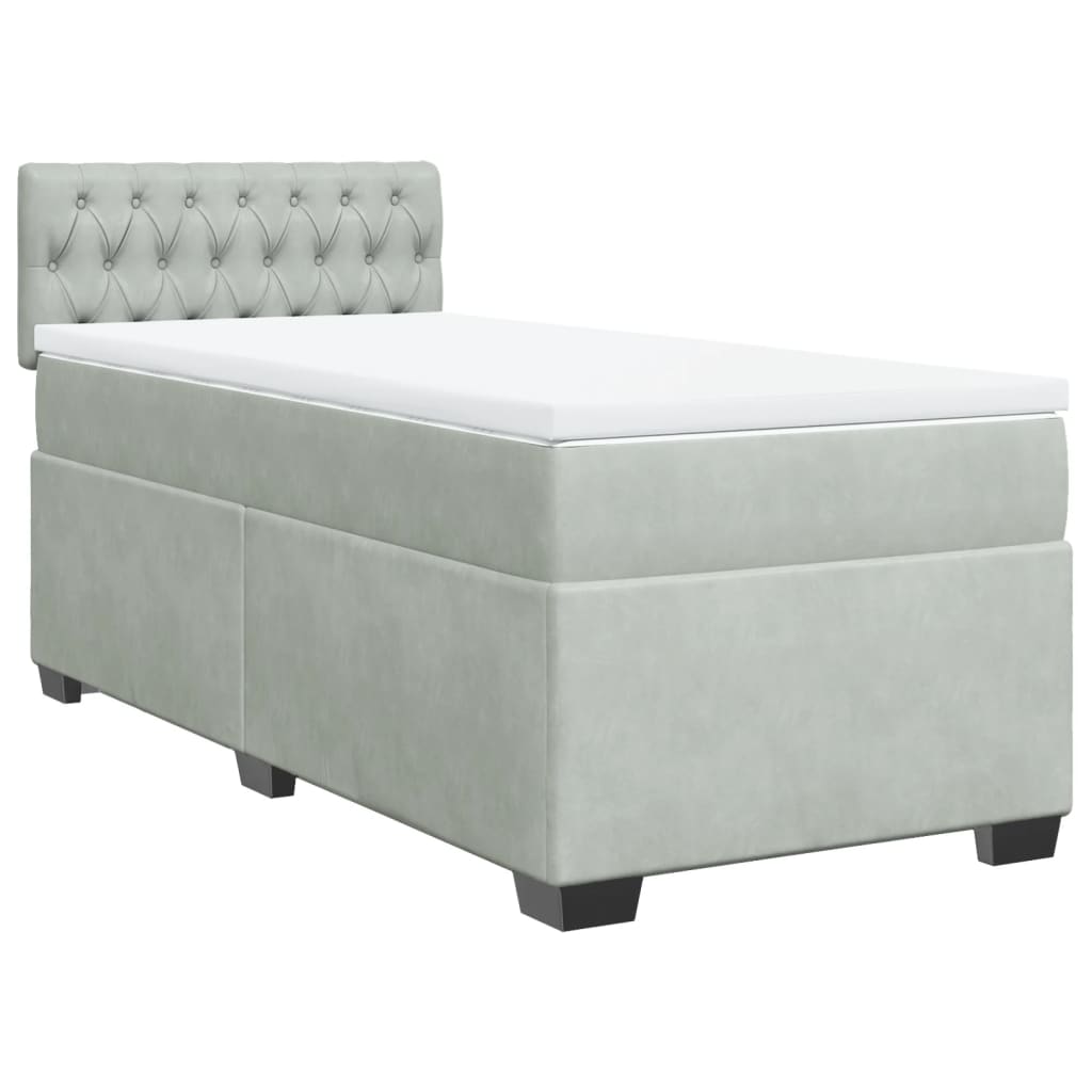Κρεβάτι Boxspring με Στρώμα Ανοιχτό Γκρι 90x190 εκ. Βελούδινο - Pakobazaar