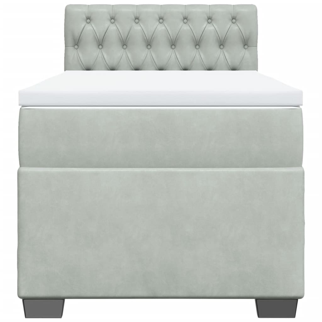 Κρεβάτι Boxspring με Στρώμα Ανοιχτό Γκρι 90x190 εκ. Βελούδινο - Pakobazaar
