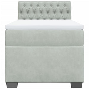 Κρεβάτι Boxspring με Στρώμα Ανοιχτό Γκρι 90x190 εκ. Βελούδινο - Pakobazaar