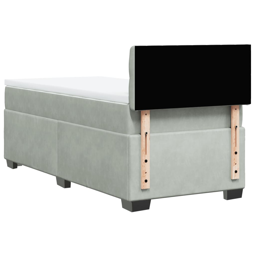 Κρεβάτι Boxspring με Στρώμα Ανοιχτό Γκρι 90x190 εκ. Βελούδινο - Pakobazaar