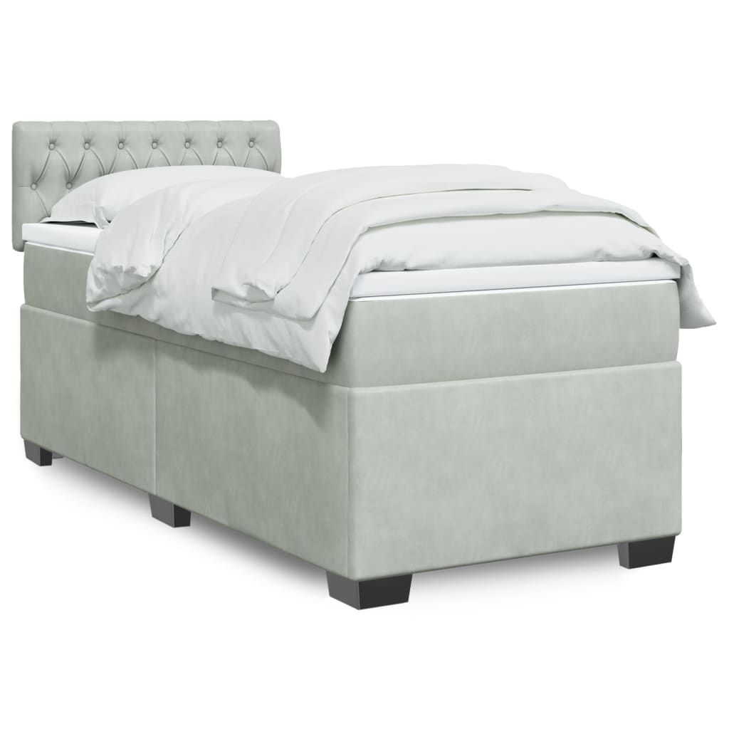Κρεβάτι Boxspring με Στρώμα Ανοιχτό Γκρι 90x190 εκ. Βελούδινο - Pakobazaar