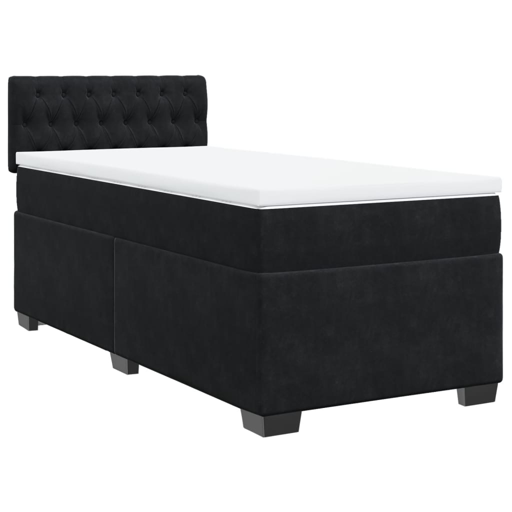 Κρεβάτι Boxspring με Στρώμα Μαύρο 90x190 εκ. Βελούδινο - Pakobazaar
