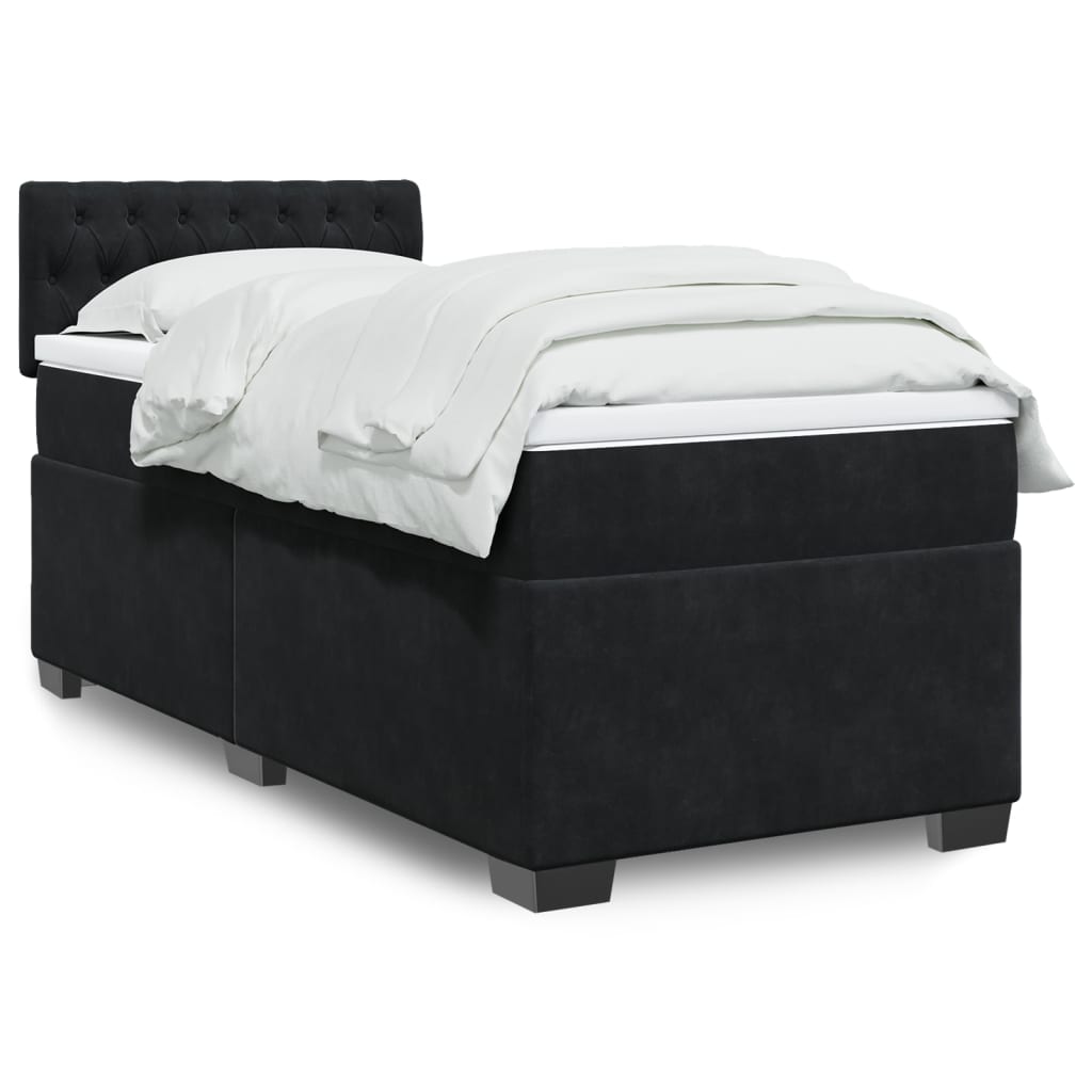 Κρεβάτι Boxspring με Στρώμα Μαύρο 90x190 εκ. Βελούδινο - Pakobazaar