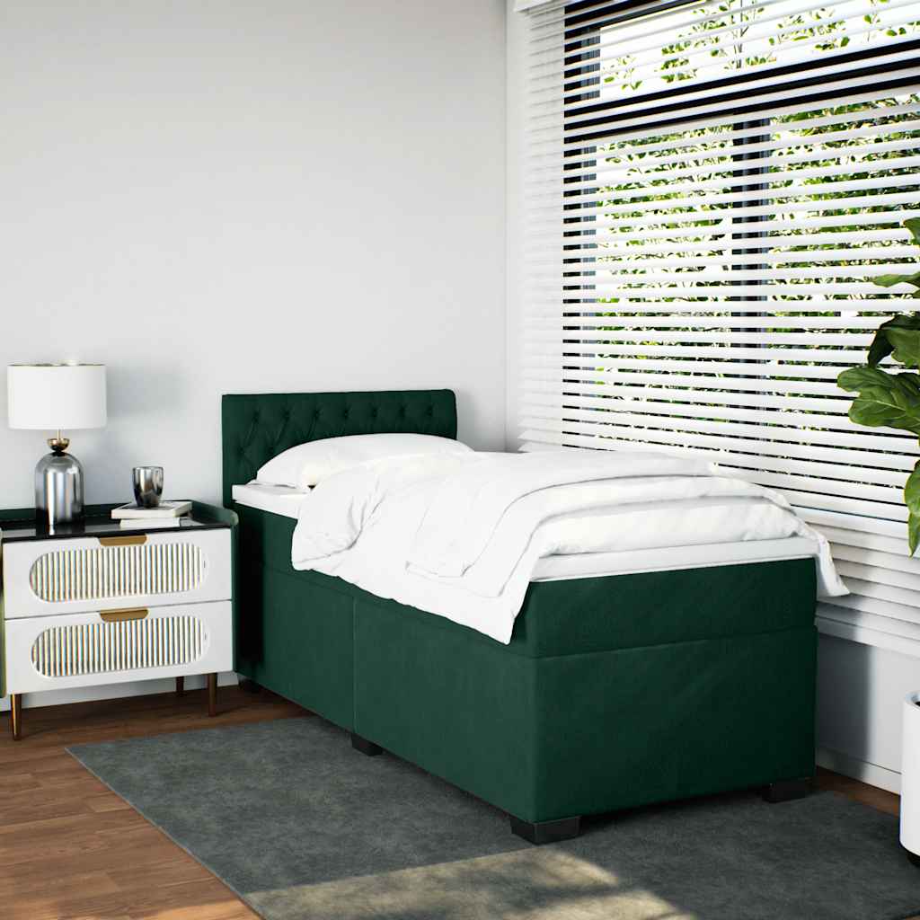 Κρεβάτι Boxspring με Στρώμα Σκούρο Πράσινο 90x190 εκ. Βελούδινο