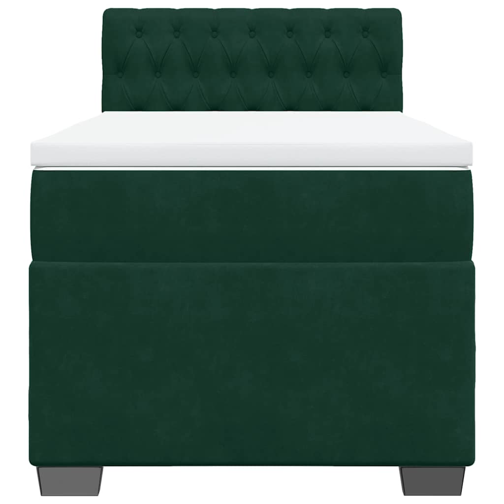 Κρεβάτι Boxspring με Στρώμα Σκούρο Πράσινο 90x190 εκ. Βελούδινο