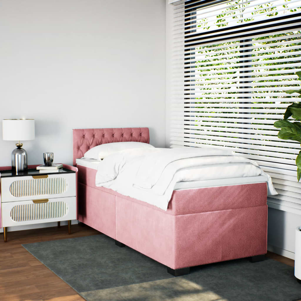 Κρεβάτι Boxspring με Στρώμα Ροζ 90x190 εκ. Βελούδινο