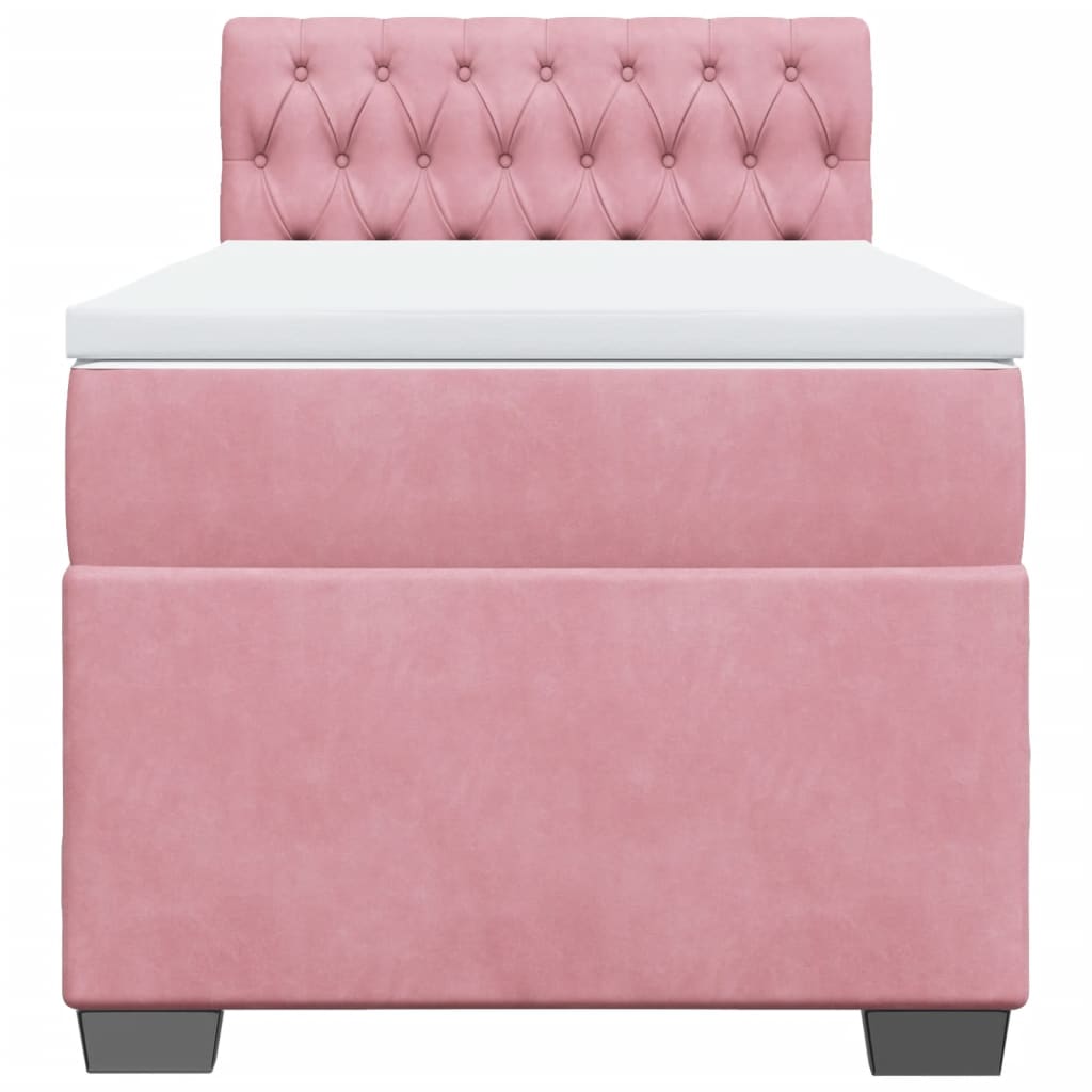 Κρεβάτι Boxspring με Στρώμα Ροζ 90x190 εκ. Βελούδινο