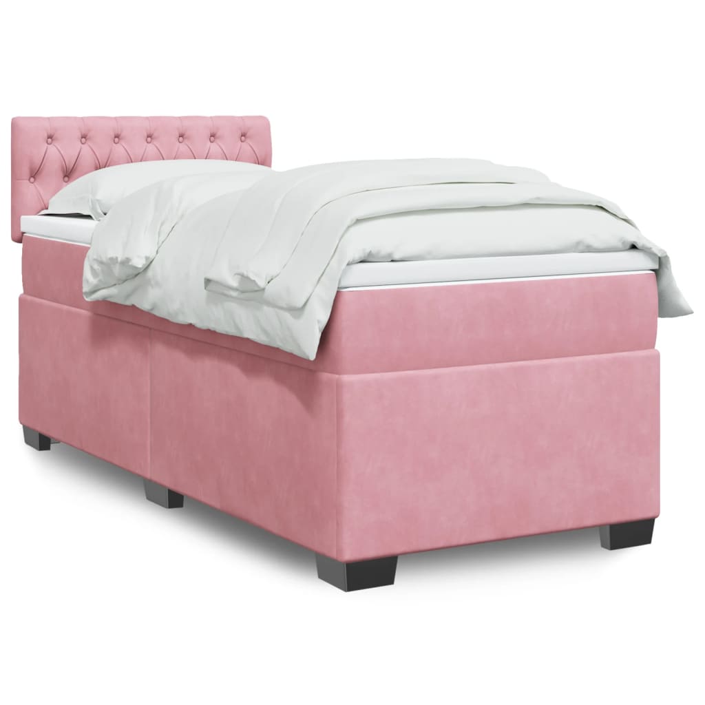 Κρεβάτι Boxspring με Στρώμα Ροζ 90x190 εκ. Βελούδινο