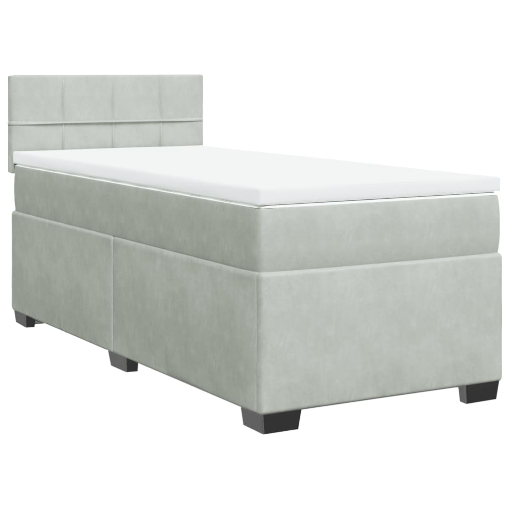 Κρεβάτι Boxspring με Στρώμα Ανοιχτό Γκρι 90x190 εκ. Βελούδινο - Pakobazaar