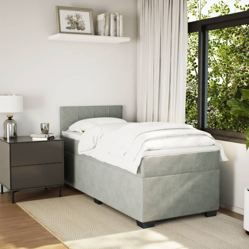 Κρεβάτι Boxspring με Στρώμα Ανοιχτό Γκρι 90x190 εκ. Βελούδινο - Pakobazaar