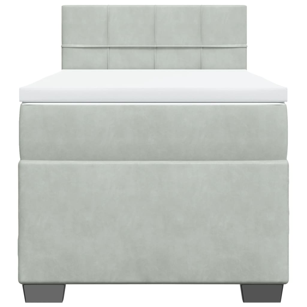 Κρεβάτι Boxspring με Στρώμα Ανοιχτό Γκρι 90x190 εκ. Βελούδινο - Pakobazaar