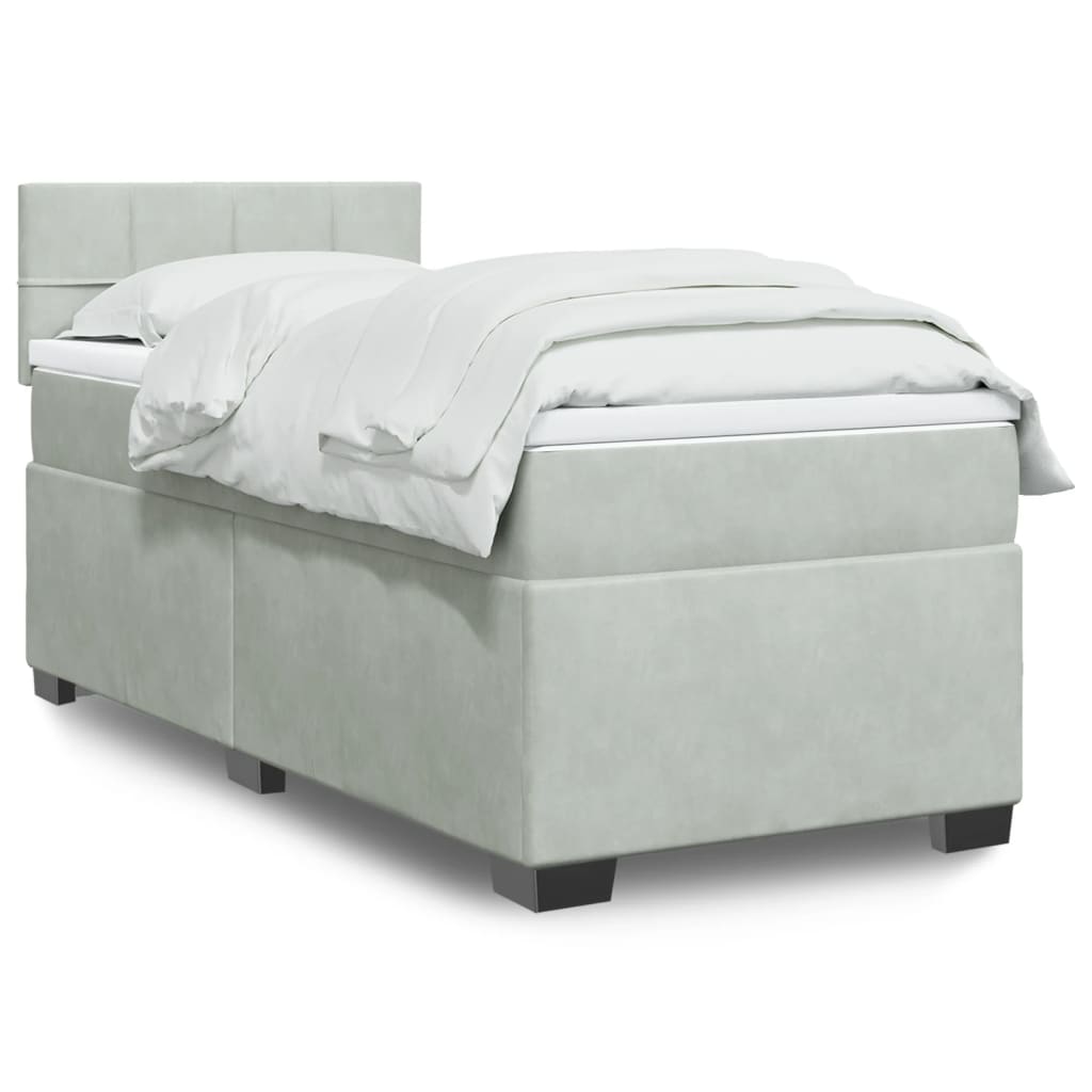 Κρεβάτι Boxspring με Στρώμα Ανοιχτό Γκρι 90x190 εκ. Βελούδινο - Pakobazaar