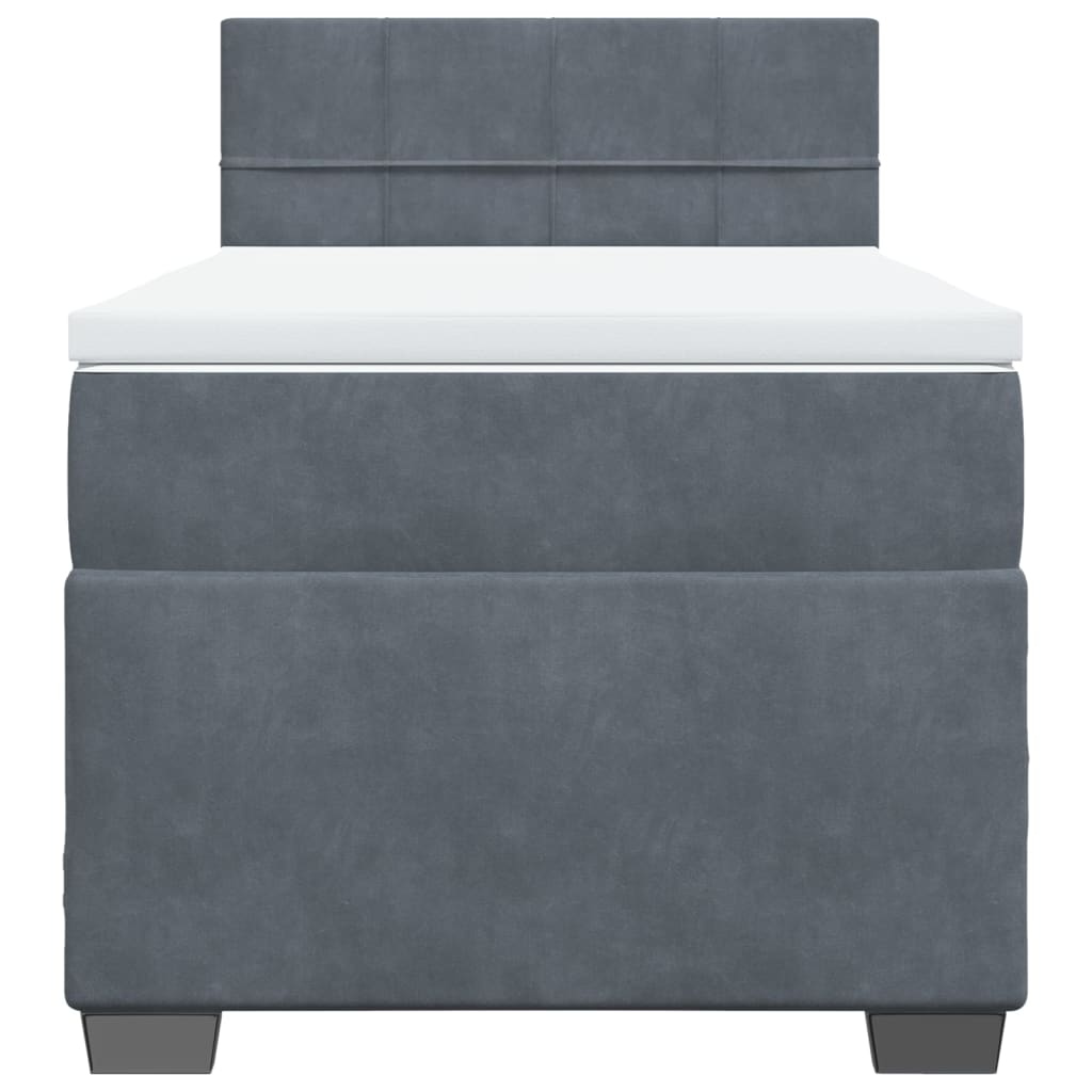 Κρεβάτι Boxspring με Στρώμα Σκούρο Γκρι 90x190 εκ. Βελούδινο