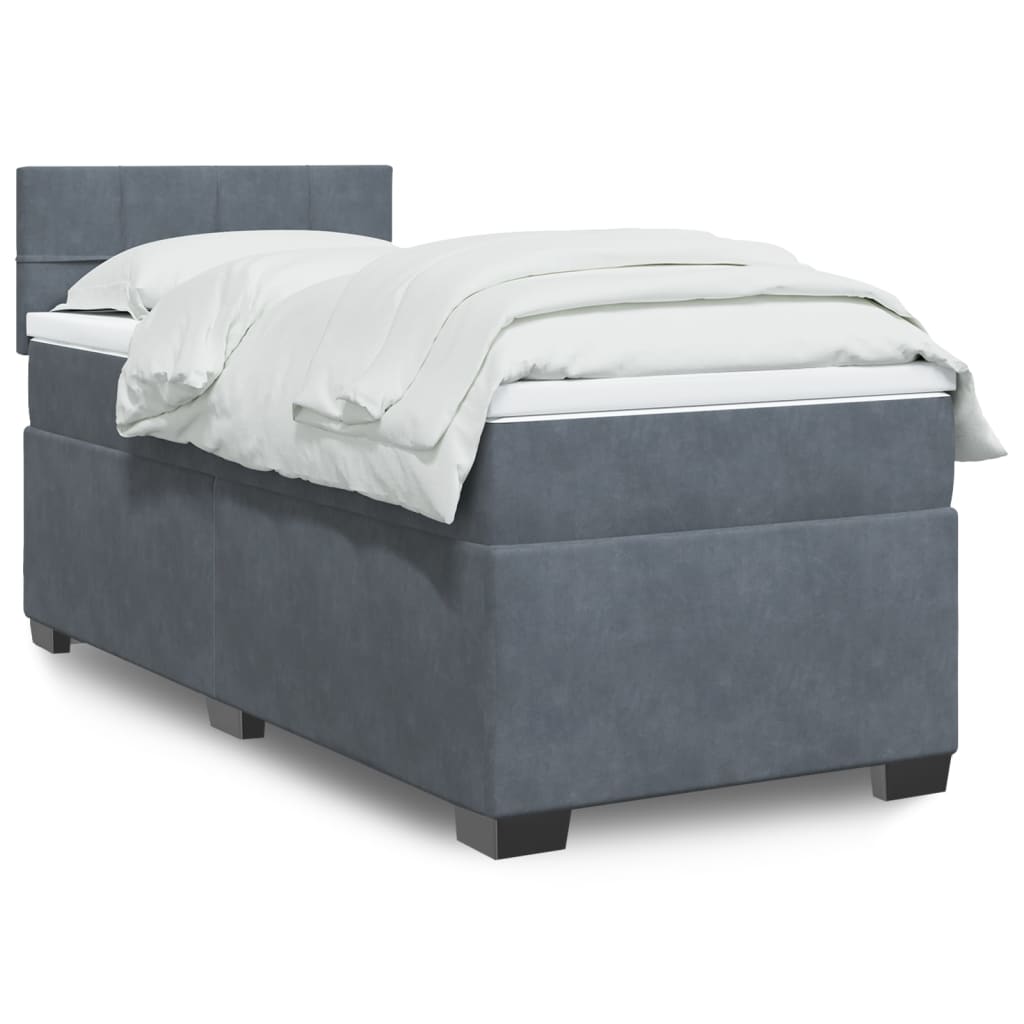 Κρεβάτι Boxspring με Στρώμα Σκούρο Γκρι 90x190 εκ. Βελούδινο