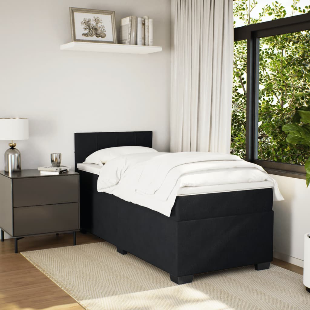 Κρεβάτι Boxspring με Στρώμα Μαύρο 90x190 εκ. Βελούδινο - Pakobazaar