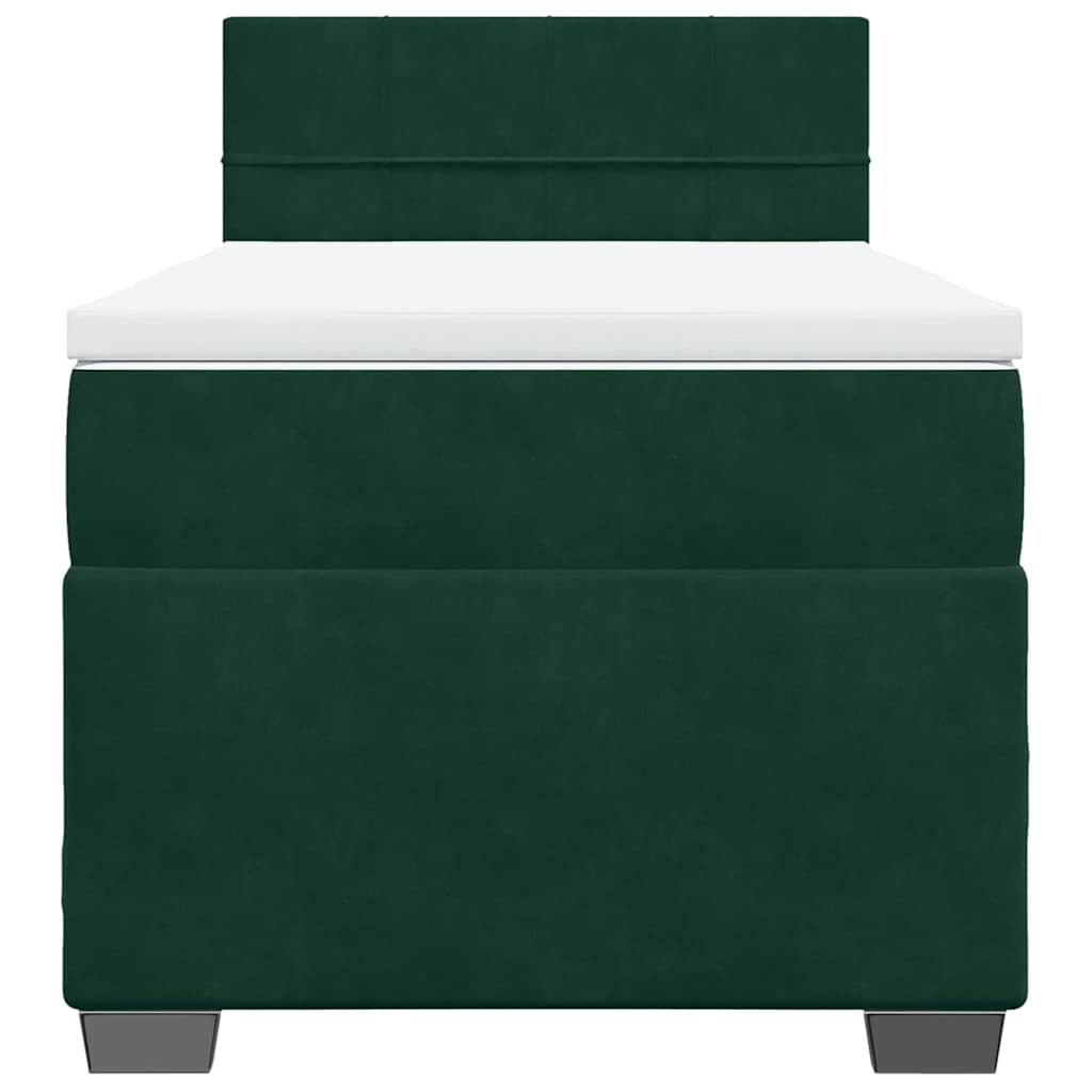 Κρεβάτι Boxspring με Στρώμα Σκούρο Πράσινο 90x190 εκ. Βελούδινο
