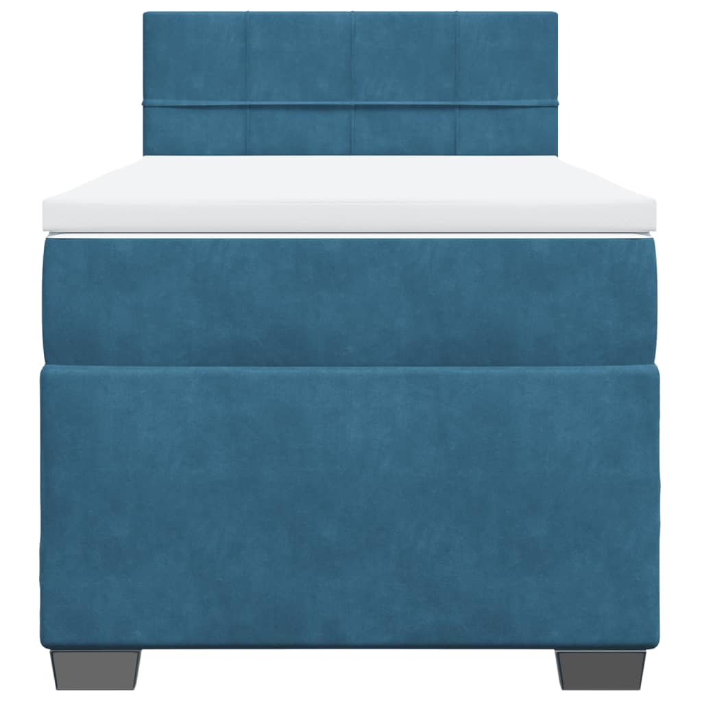Κρεβάτι Boxspring με Στρώμα Σκούρο Μπλε 90x190 εκ. Βελούδινο