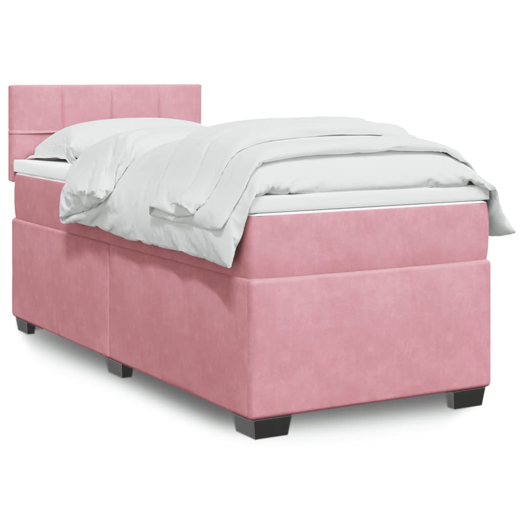 Κρεβάτι Boxspring με Στρώμα Ροζ 90x190 εκ. Βελούδινο