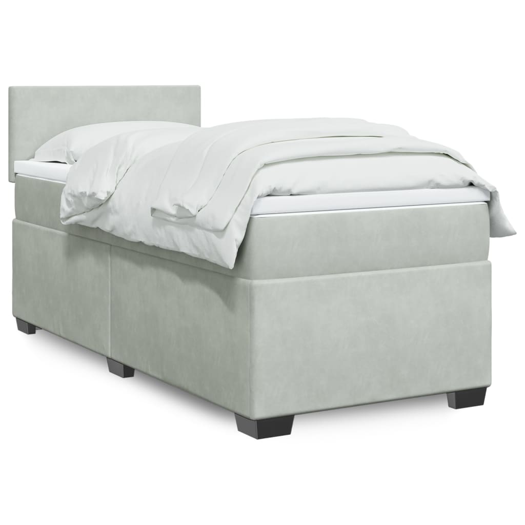 Κρεβάτι Boxspring με Στρώμα Ανοιχτό Γκρι 90x200 εκ. Βελούδινο - Pakobazaar