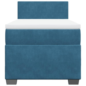 Κρεβάτι Boxspring με Στρώμα Σκούρο Μπλε 90x200 εκ. Βελούδινο