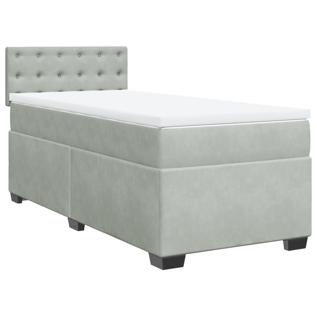 Κρεβάτι Boxspring με Στρώμα Ανοιχτό Γκρι 90x200 εκ. Βελούδινο - Pakobazaar