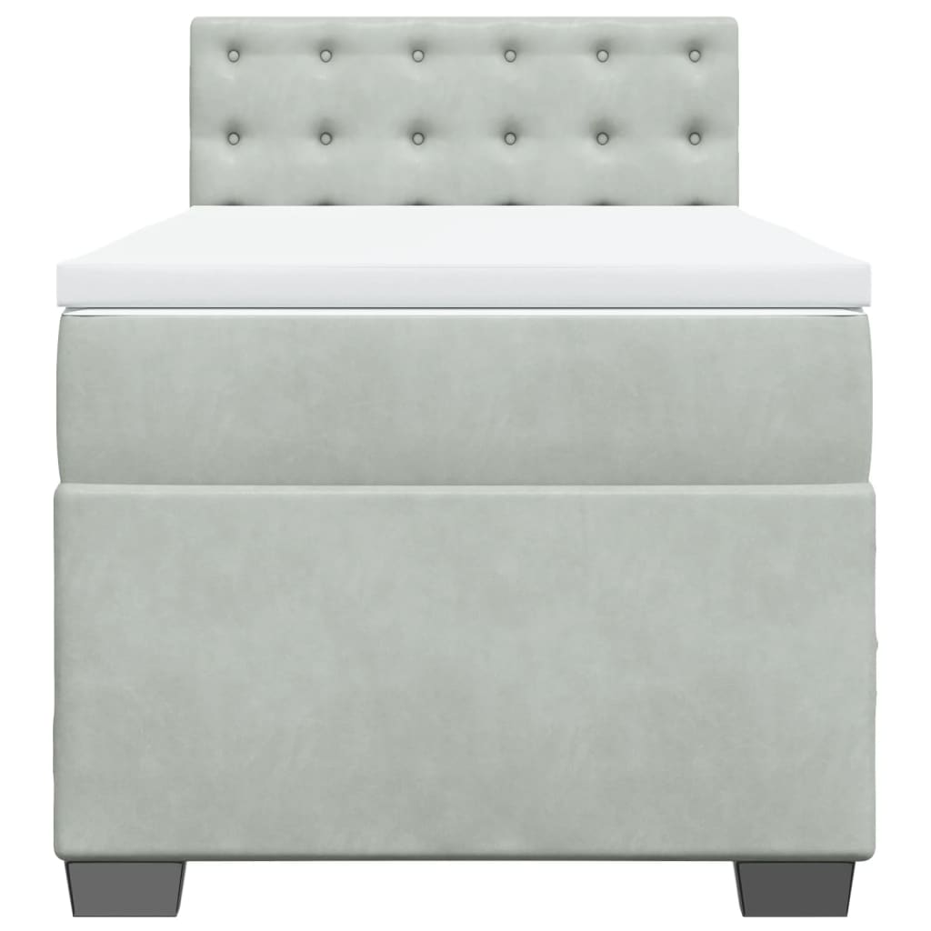 Κρεβάτι Boxspring με Στρώμα Ανοιχτό Γκρι 90x200 εκ. Βελούδινο - Pakobazaar