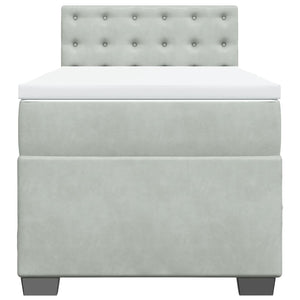 Κρεβάτι Boxspring με Στρώμα Ανοιχτό Γκρι 90x200 εκ. Βελούδινο - Pakobazaar