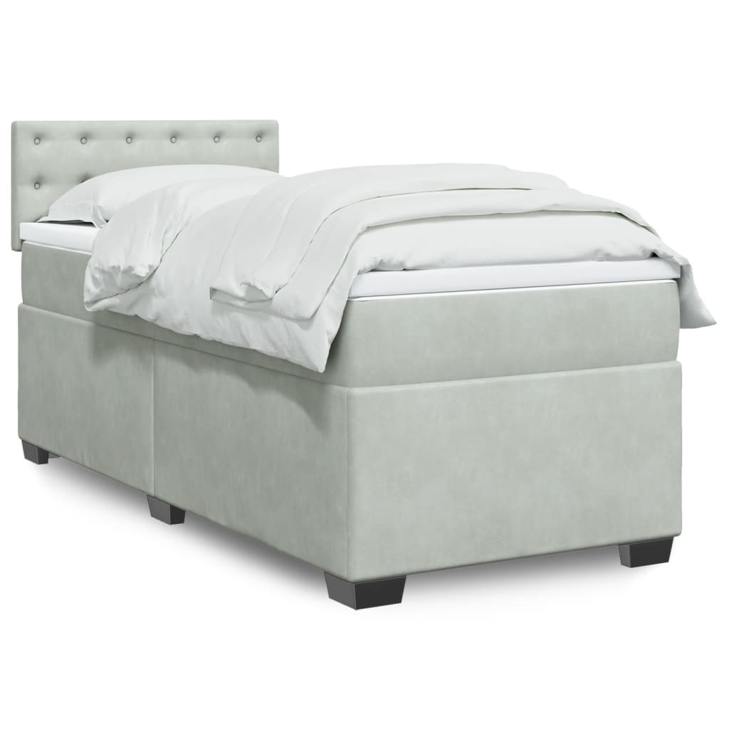 Κρεβάτι Boxspring με Στρώμα Ανοιχτό Γκρι 90x200 εκ. Βελούδινο - Pakobazaar