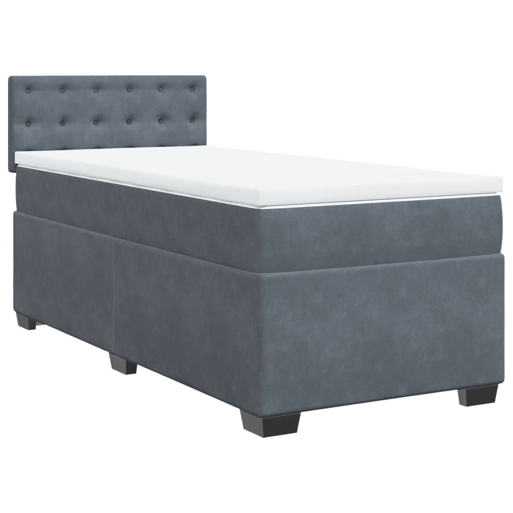 Κρεβάτι Boxspring με Στρώμα Σκούρο Γκρι 90x200 εκ. Βελούδινο - Pakobazaar