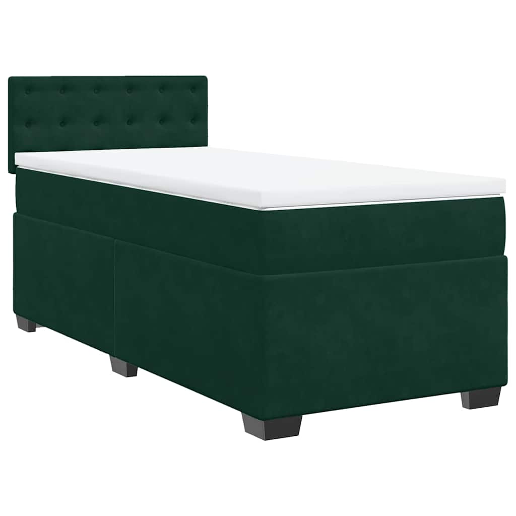 Κρεβάτι Boxspring με Στρώμα Σκούρο Πράσινο 90x200 εκ. Βελούδινο - Pakobazaar