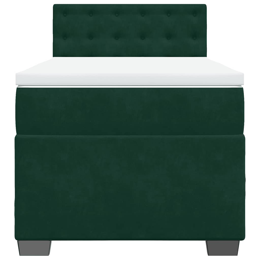 Κρεβάτι Boxspring με Στρώμα Σκούρο Πράσινο 90x200 εκ. Βελούδινο - Pakobazaar