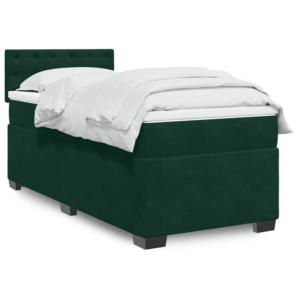 Κρεβάτι Boxspring με Στρώμα Σκούρο Πράσινο 90x200 εκ. Βελούδινο - Pakobazaar