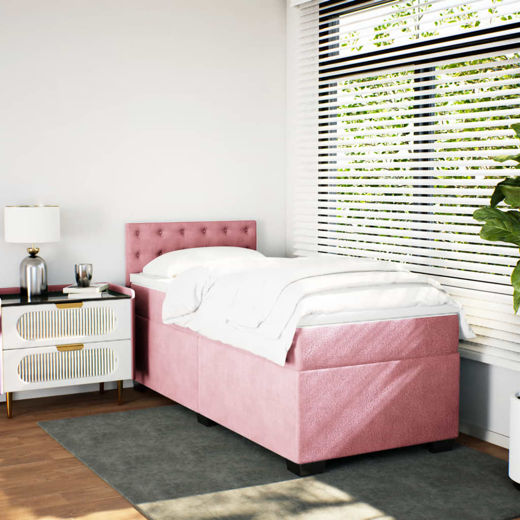 Κρεβάτι Boxspring με Στρώμα Ροζ 90x200 εκ. Βελούδινο