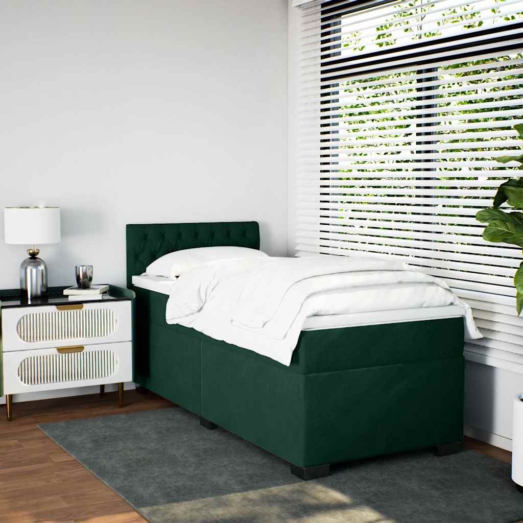 Κρεβάτι Boxspring με Στρώμα Σκούρο Πράσινο 90x200 εκ. Βελούδινο - Pakobazaar