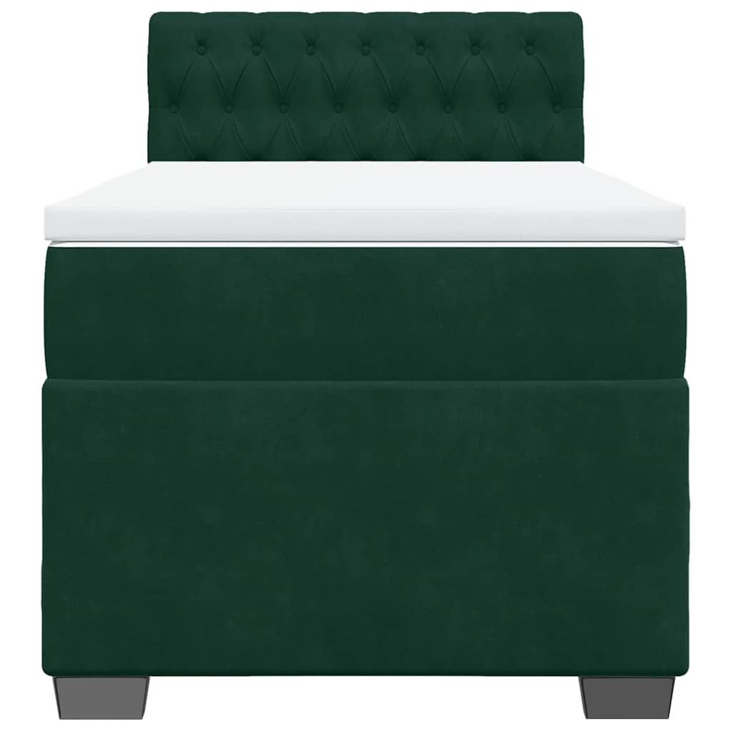 Κρεβάτι Boxspring με Στρώμα Σκούρο Πράσινο 90x200 εκ. Βελούδινο - Pakobazaar