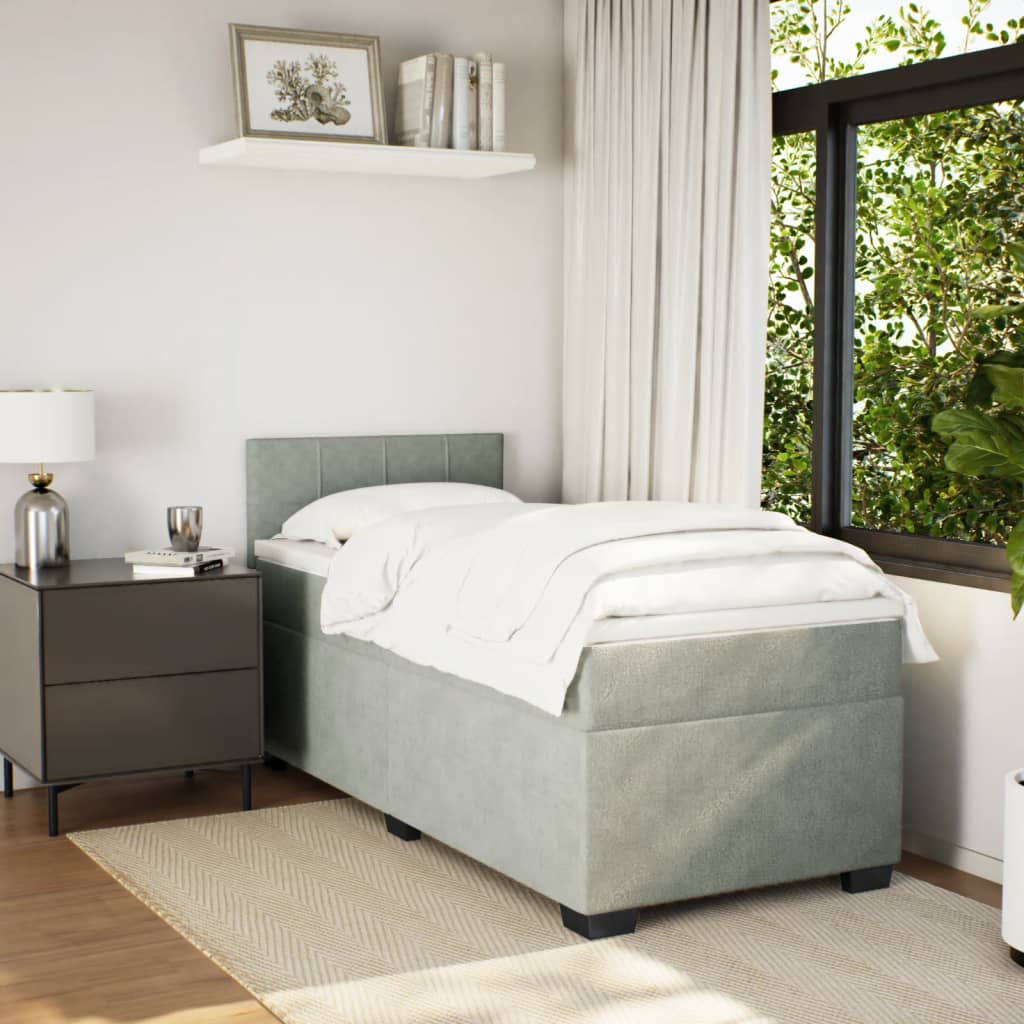 Κρεβάτι Boxspring με Στρώμα Ανοιχτό Γκρι 90x200 εκ. Βελούδινο - Pakobazaar