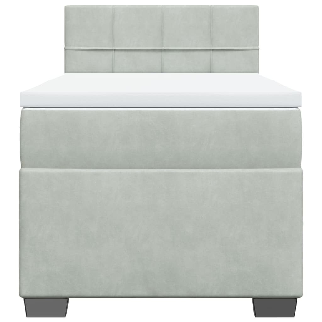 Κρεβάτι Boxspring με Στρώμα Ανοιχτό Γκρι 90x200 εκ. Βελούδινο - Pakobazaar