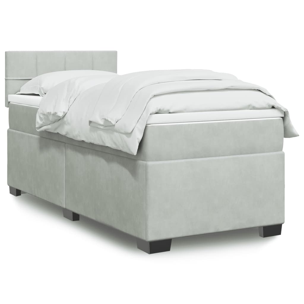 Κρεβάτι Boxspring με Στρώμα Ανοιχτό Γκρι 90x200 εκ. Βελούδινο - Pakobazaar