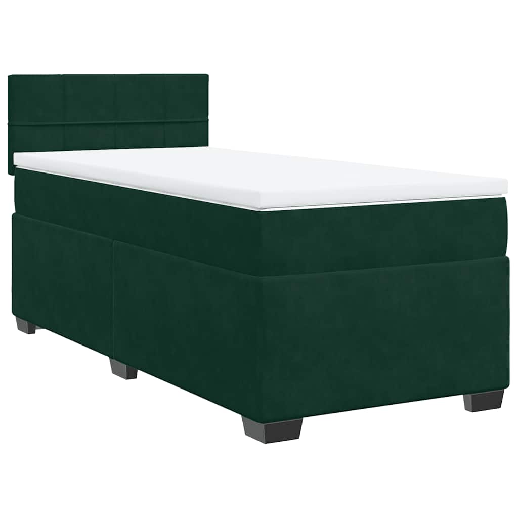 Κρεβάτι Boxspring με Στρώμα Σκούρο Πράσινο 90x200 εκ. Βελούδινο - Pakobazaar
