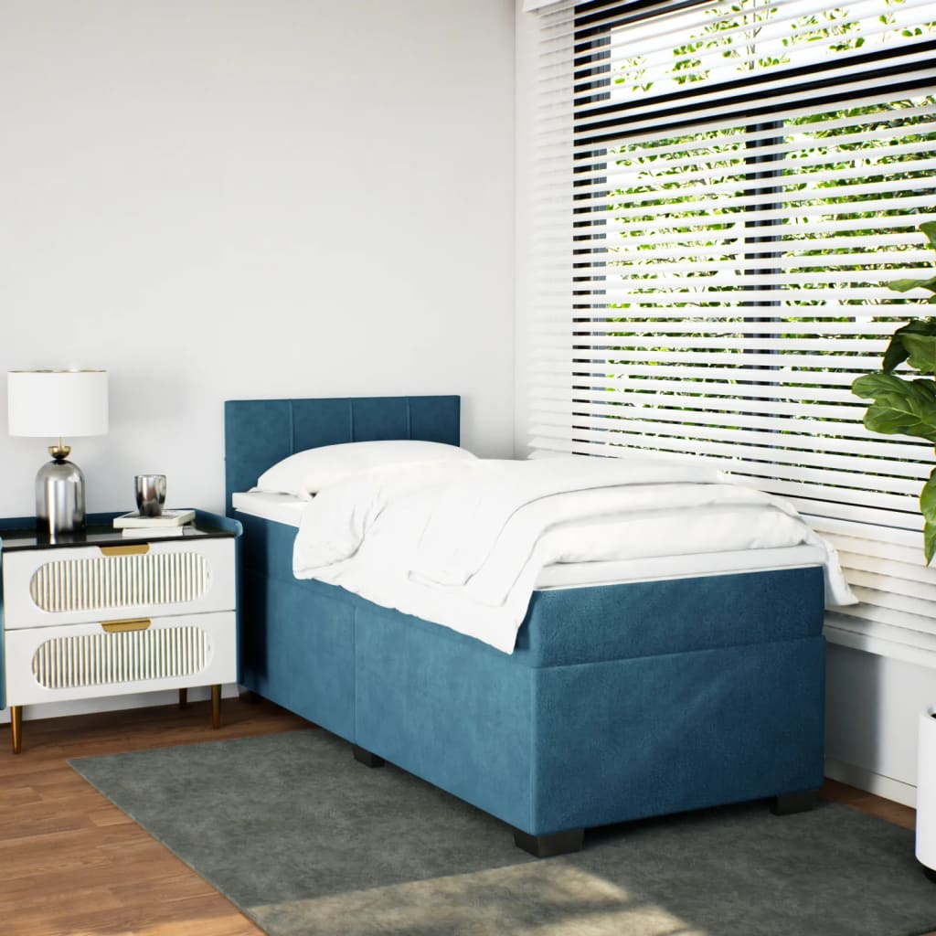 Κρεβάτι Boxspring με Στρώμα Σκούρο Μπλε 90x200 εκ. Βελούδινο