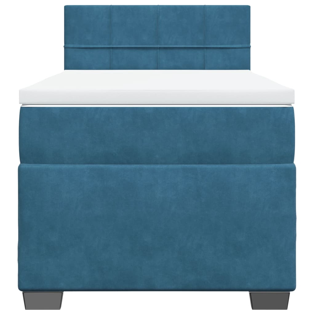 Κρεβάτι Boxspring με Στρώμα Σκούρο Μπλε 90x200 εκ. Βελούδινο