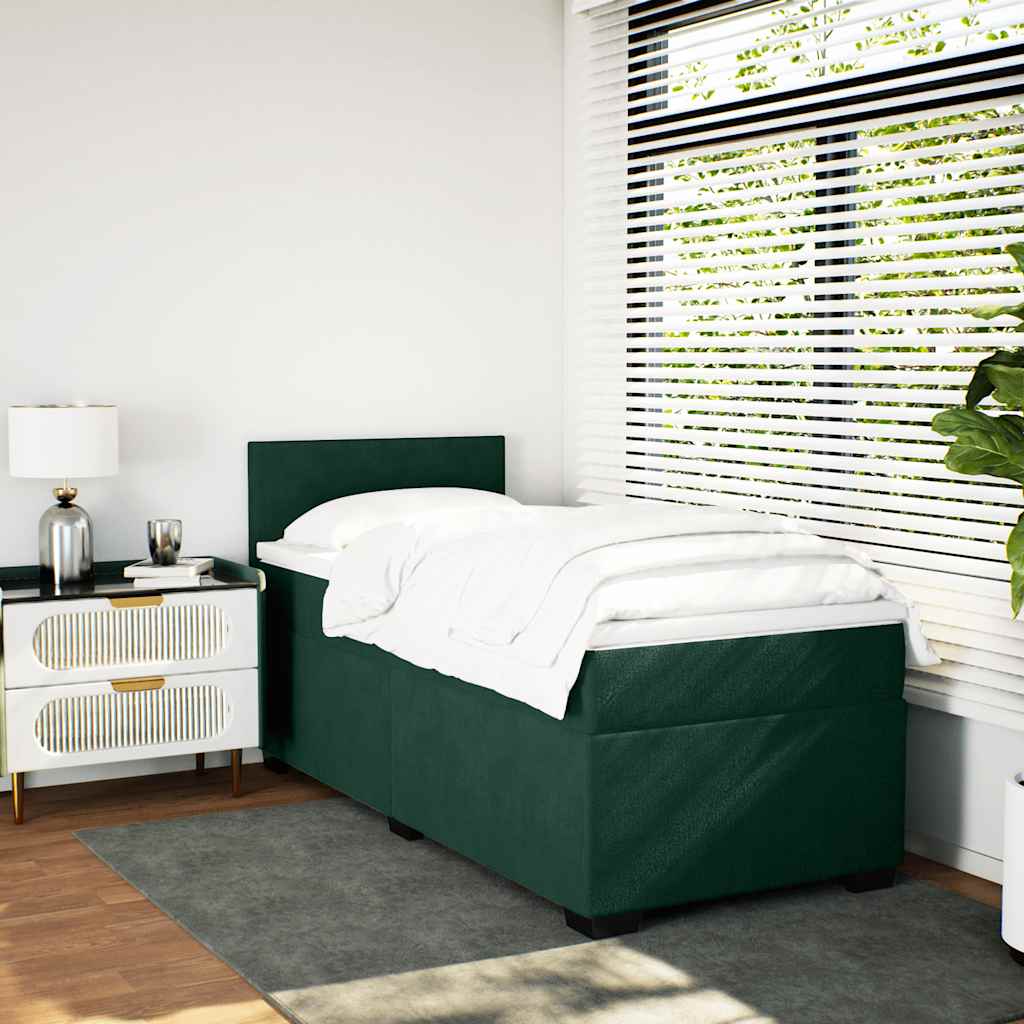 Κρεβάτι Boxspring με Στρώμα Σκούρο Πράσινο 100x200εκ. Βελούδινο