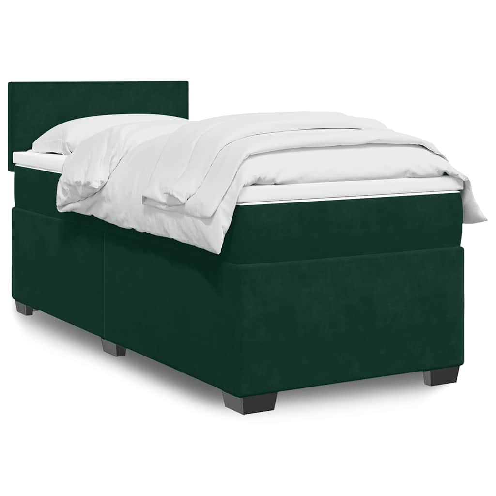 Κρεβάτι Boxspring με Στρώμα Σκούρο Πράσινο 100x200εκ. Βελούδινο