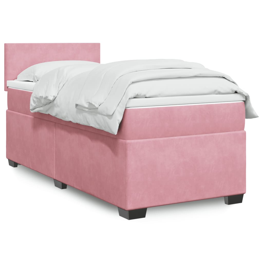 Κρεβάτι Boxspring με Στρώμα Ροζ 100x200 εκ. Βελούδινο - Pakobazaar