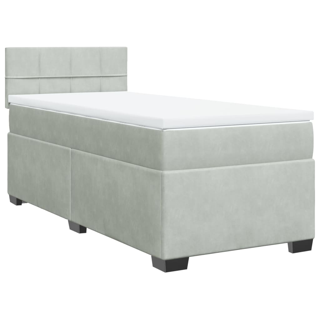 Κρεβάτι Boxspring με Στρώμα Ανοιχτό Γκρι 100x200 εκ. Βελούδινο - Pakobazaar