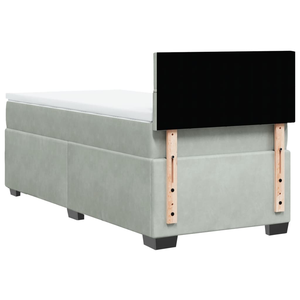 Κρεβάτι Boxspring με Στρώμα Ανοιχτό Γκρι 100x200 εκ. Βελούδινο - Pakobazaar